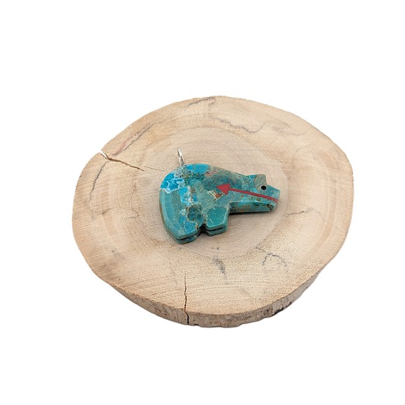 Native American Pendant Turquoise Hand Carved Medicine Bear‎ Navajo Jewelry ** - Picture 5 of 6